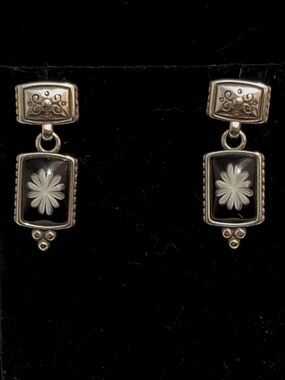 Vintage Brighton Water Lily Dangle Earrings Black Silver Plated Floral Retired